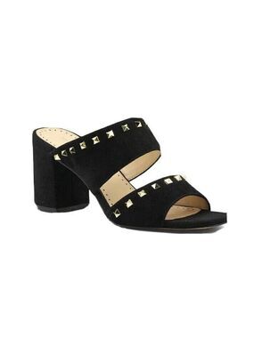 Adrienne Vittadini "Anisette" slide Sandal Mule black sz 6M block heel studded